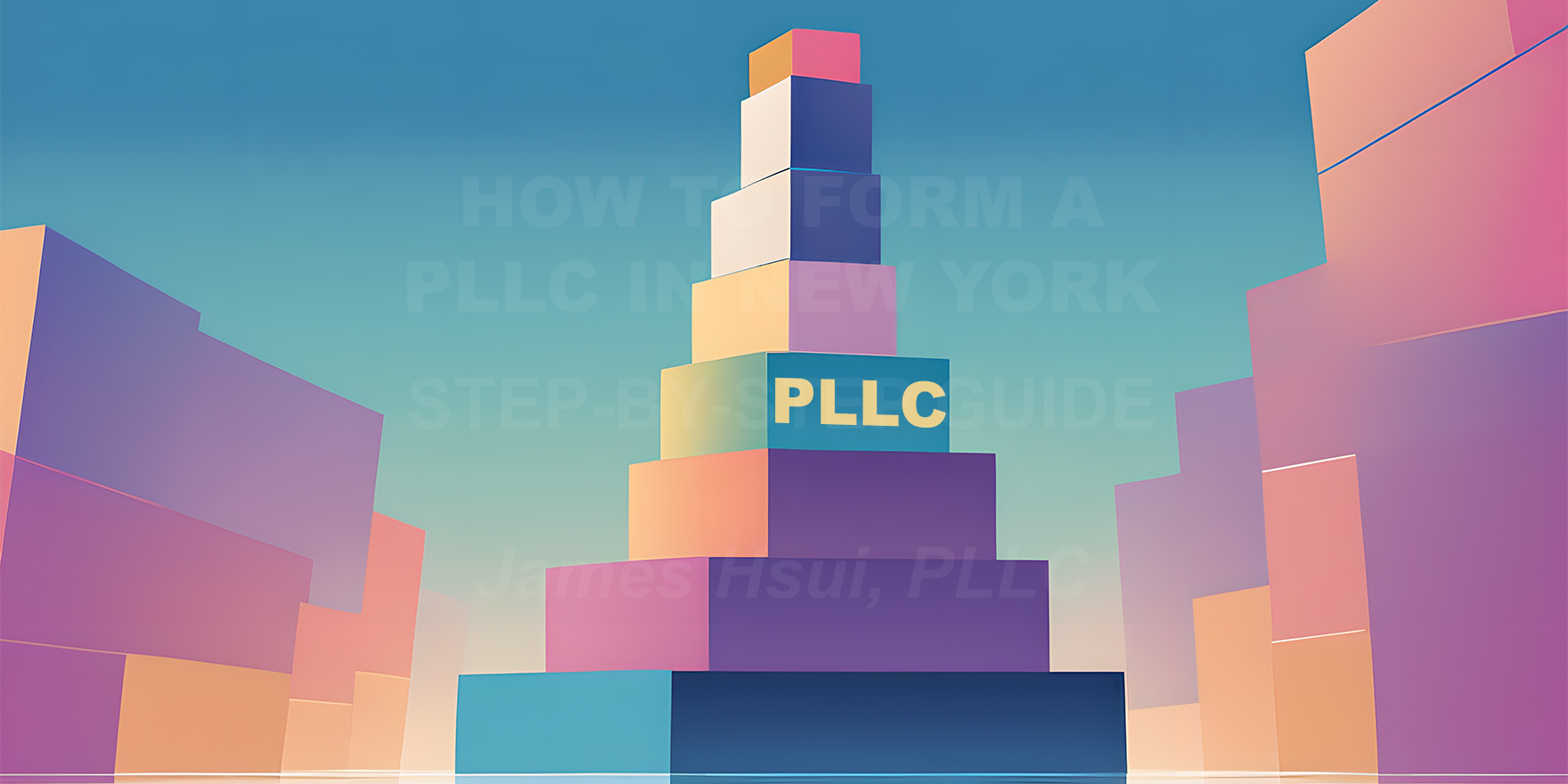 'How to Form a PLLC in New York, Step-by-Step Guide' superimposed on an blocks shaped into a pyramid with 'PLLC' in the middle block